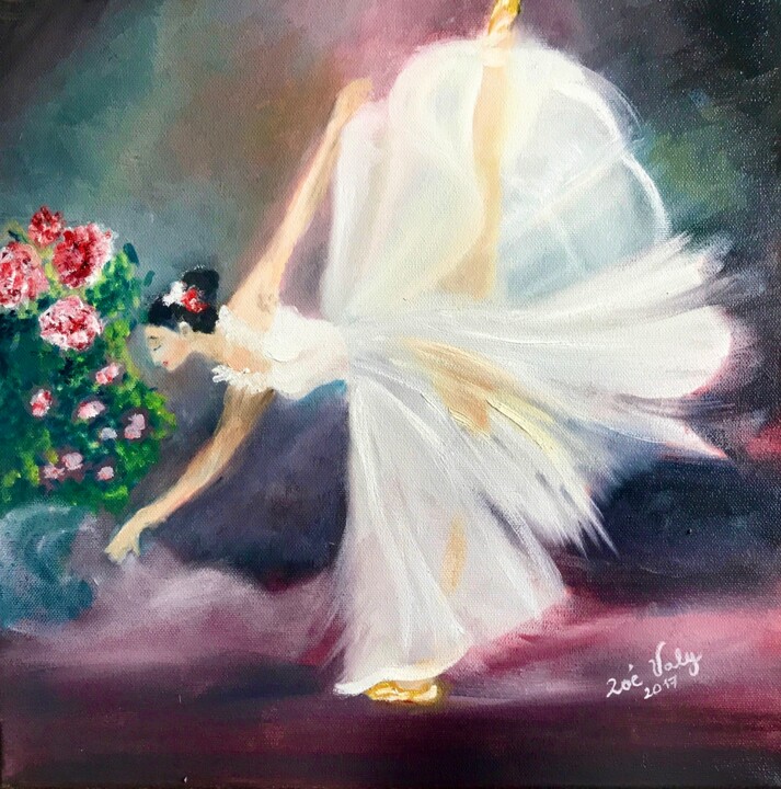 Painting titled "La danseuse ztoile" by Zoé Valy, Original Artwork, Oil Mounted on Wood Stretcher frame