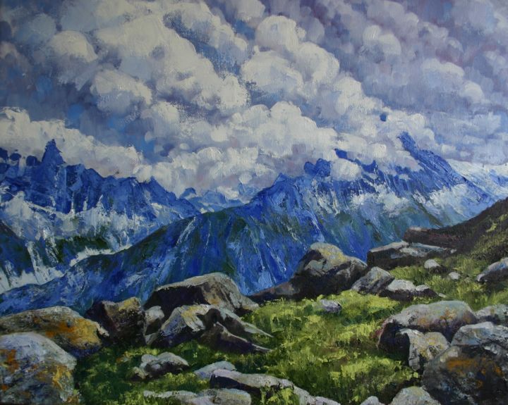 Peinture intitulée "Alpine Heights" par Zoe Norman, Œuvre d'art originale, Huile Monté sur Châssis en bois