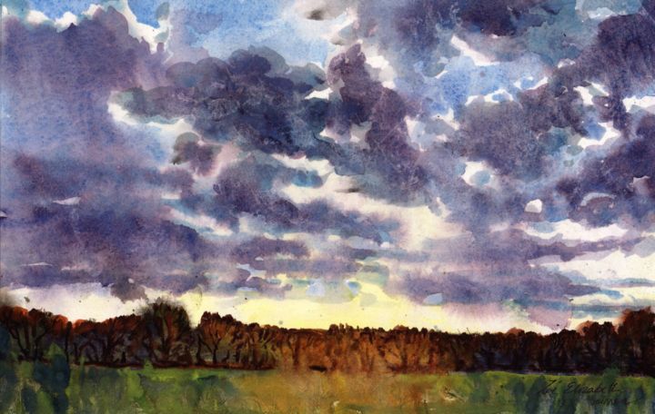 Painting titled "Evening Sky" by Zoe Norman, Original Artwork, Watercolor