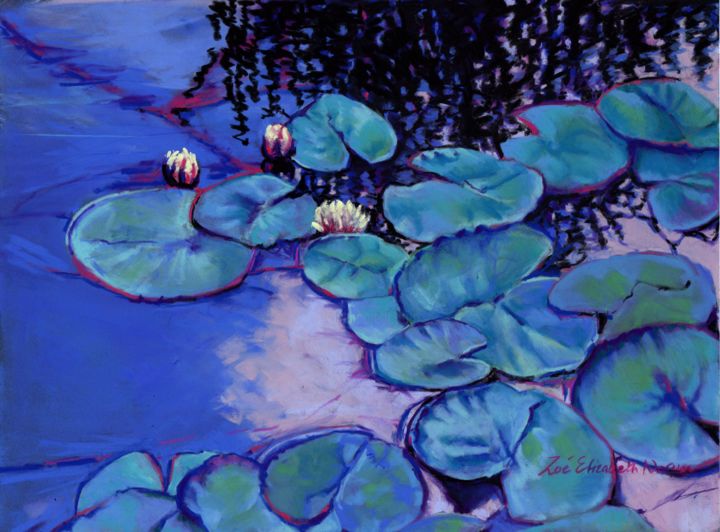 Painting titled "summer-water-lilies…" by Zoe Norman, Original Artwork, Pastel