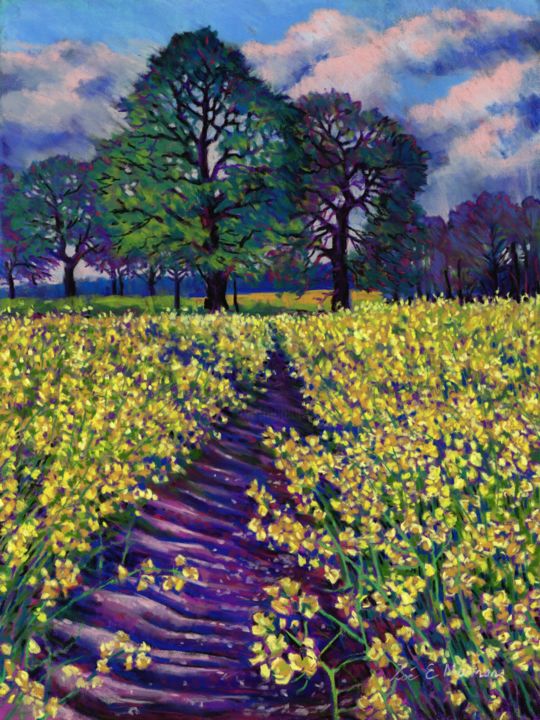 Painting titled "Spring Fields" by Zoe Norman, Original Artwork, Pastel