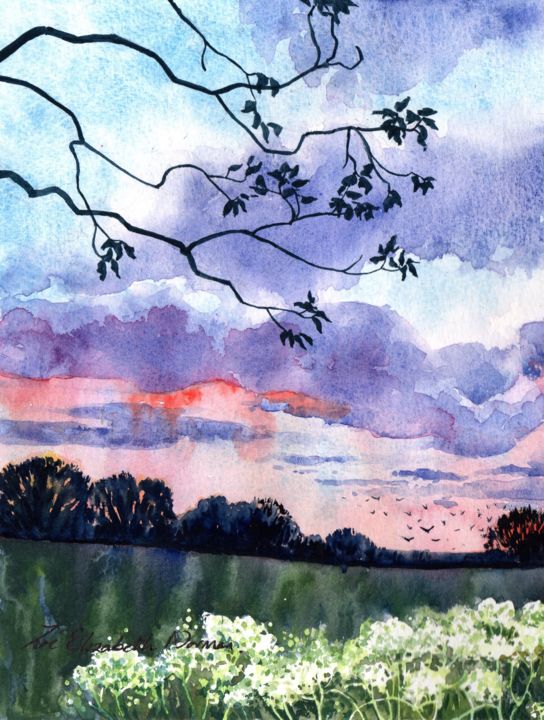 Painting titled "Summer Evening" by Zoe Norman, Original Artwork, Watercolor