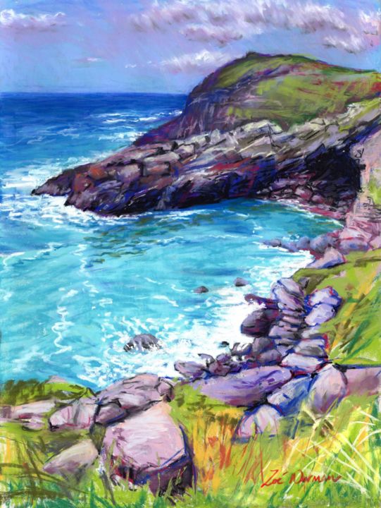 Painting titled "Cove at Tintagel" by Zoe Norman, Original Artwork, Pastel