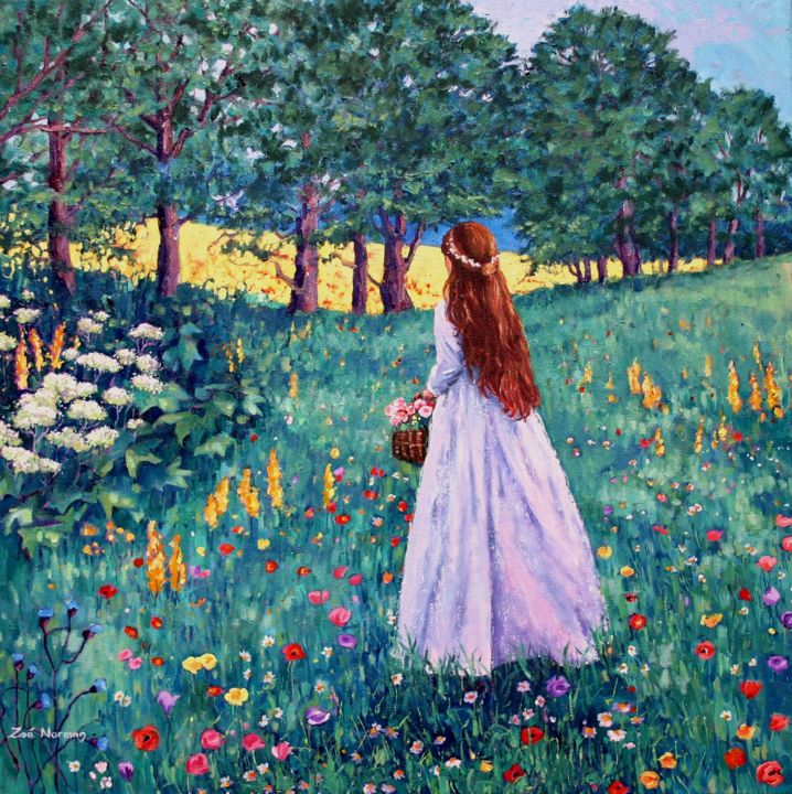 Pittura intitolato "Meadow Walk" da Zoe Norman, Opera d'arte originale, Olio