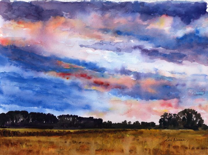 Pintura titulada "Norfolk Sky" por Zoe Norman, Obra de arte original, Acuarela