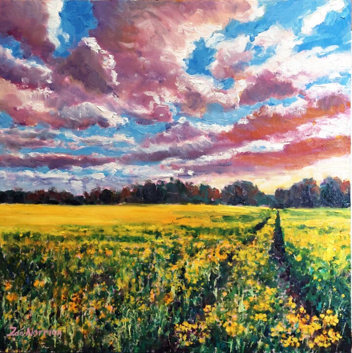 Painting titled "Golden Field" by Zoe Norman, Original Artwork, Oil