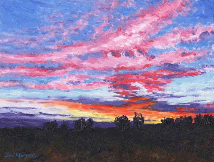 Painting titled "Pink Sky" by Zoe Norman, Original Artwork, Oil