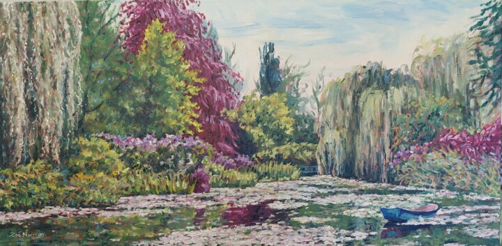 Peinture intitulée "Monet's Pond" par Zoe Norman, Œuvre d'art originale, Huile Monté sur Châssis en bois
