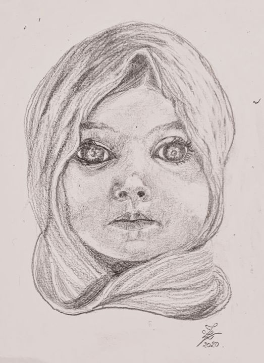 Drawing titled "Petite Fille du Mon…" by Zoé Valy, Original Art, Pencil