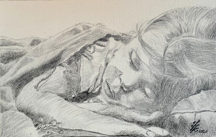Drawing titled "Scarlett se repose" by Zoé Valy, Original Art, Pencil