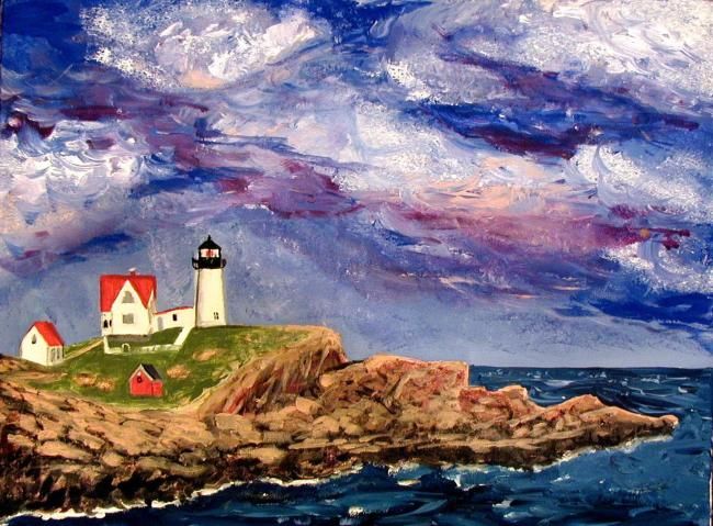 Painting titled "Maine Lighthouse" by Zo, Original Artwork, Oil