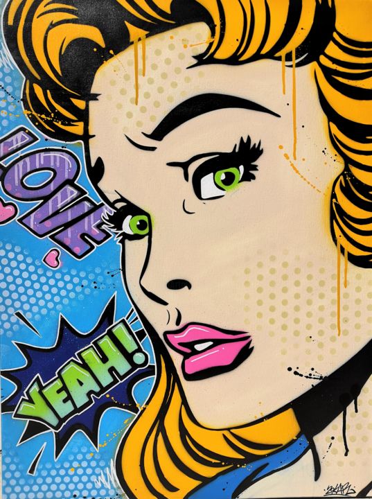 Painting titled "Pop Girl by Zokar" by zokar-art, Original Art, Spray paint Mounted on Stretcher frame