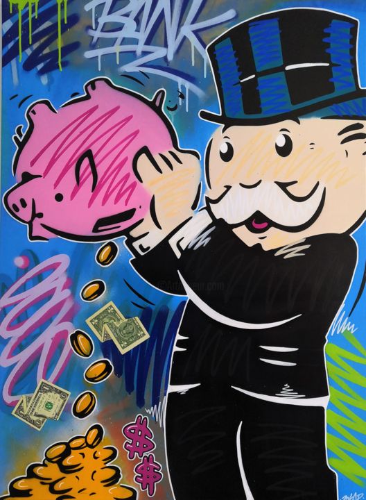 Painting titled "Bank" by zokar-art, Original Art, Spray paint Mounted on Stretcher frame