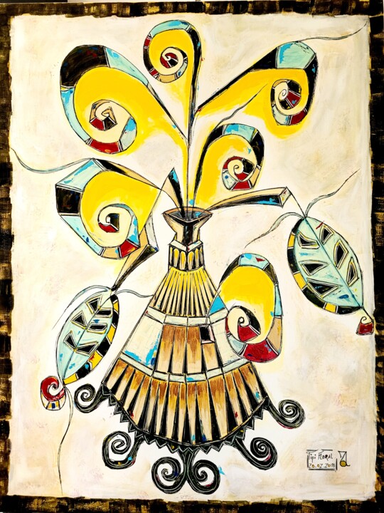 Painting titled "TIPI FLORAL" by Zol Artistic, Original Artwork, Acrylic Mounted on Wood Stretcher frame