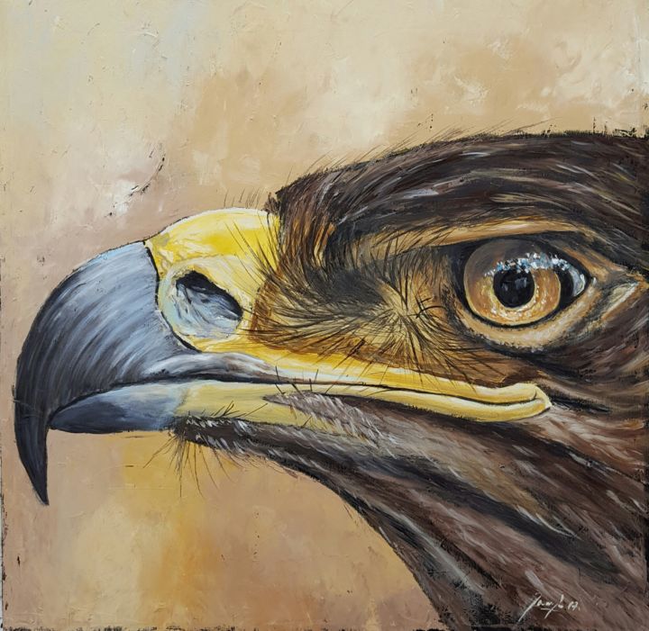 Schilderij getiteld "The Old Eagle" door Zoltán Jancsó, Origineel Kunstwerk, Olie