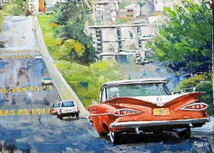 Malerei mit dem Titel "San Francisco street" von Zoltán Jancsó, Original-Kunstwerk, Öl