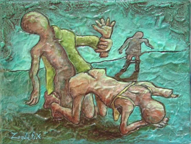 Peinture intitulée "Partouze zombique" par Zombilix Centre D'Études Zombiques, Œuvre d'art originale, Huile