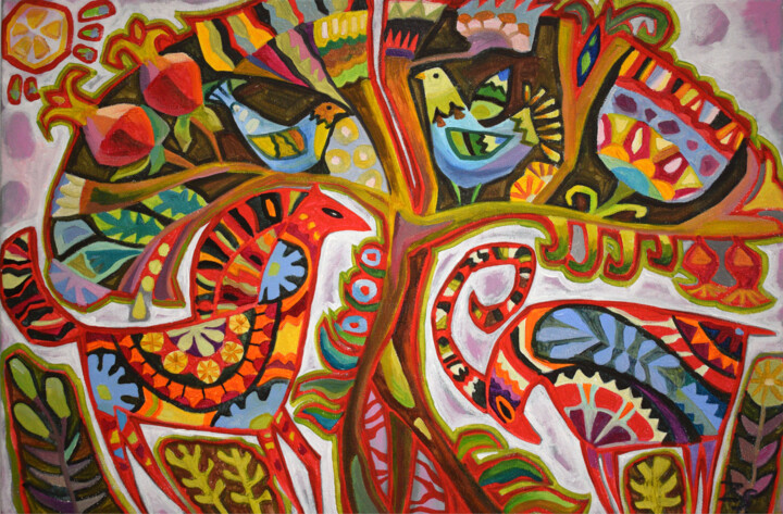 Картина под названием "Tree of life 2" - Zora, Подлинное произведение искусства, Акрил Установлен на Деревянная рама для нос…