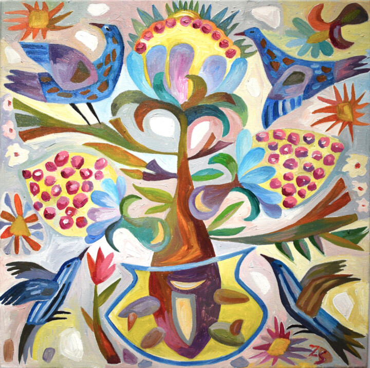 Pittura intitolato "Tree of Life 6" da Zora, Opera d'arte originale, Olio Montato su Telaio per barella in legno