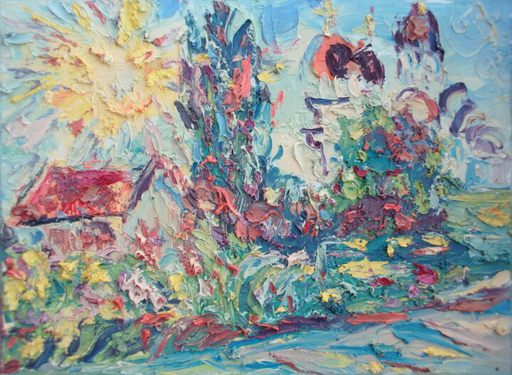 Painting titled "Sun in field" by Zoran Andrić, Original Artwork, Oil