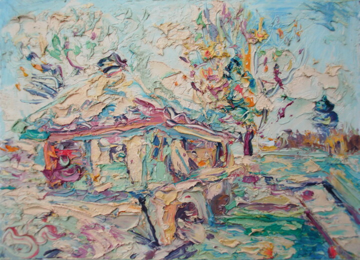 Painting titled "Watermill winter" by Zoran Andrić, Original Artwork, Oil