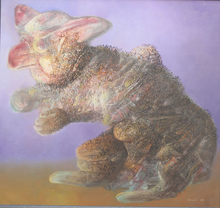 Painting titled "BIG EARED" by Zoran Zugic, Original Artwork, Oil Mounted on Wood Stretcher frame