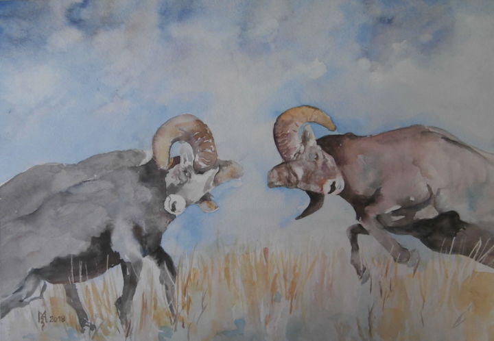 Painting titled "Goats Water color 2…" by Zoran Mihajlovic, Original Art, Watercolor
