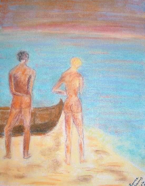 Painting titled "Couple nu de dos" by Zorica Champs, Original Artwork