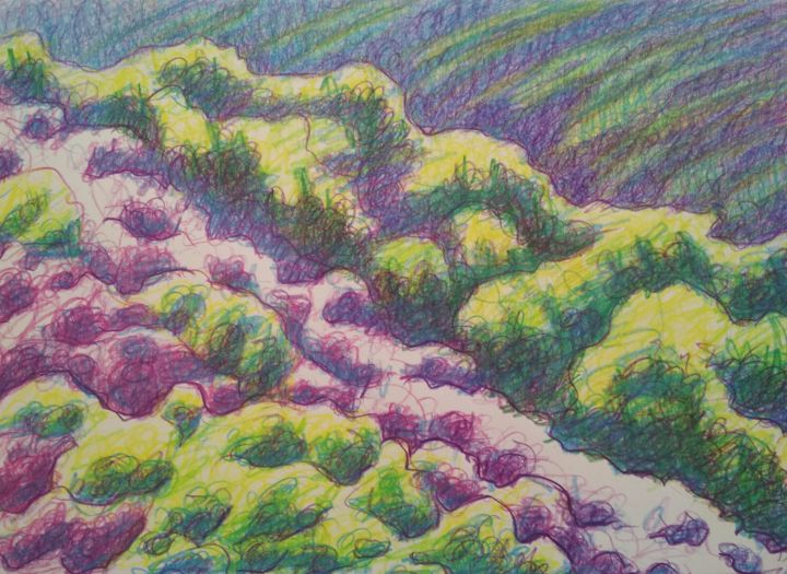 Drawing titled "Purple Mountain" by Zory, Original Artwork, Pencil