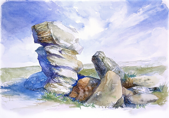 Painting titled "Дольмен" by Zosch, Original Artwork, Watercolor