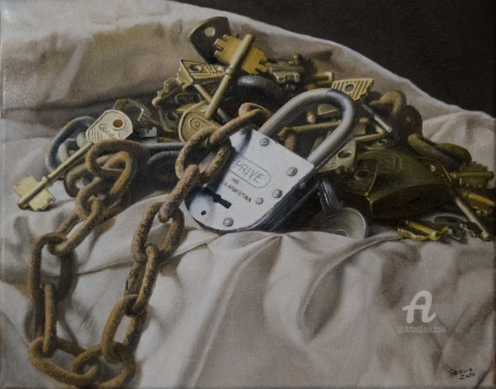 Pintura titulada "Llaves olvidadas" por Sergio Zoso, Obra de arte original, Oleo Montado en Bastidor de camilla de madera