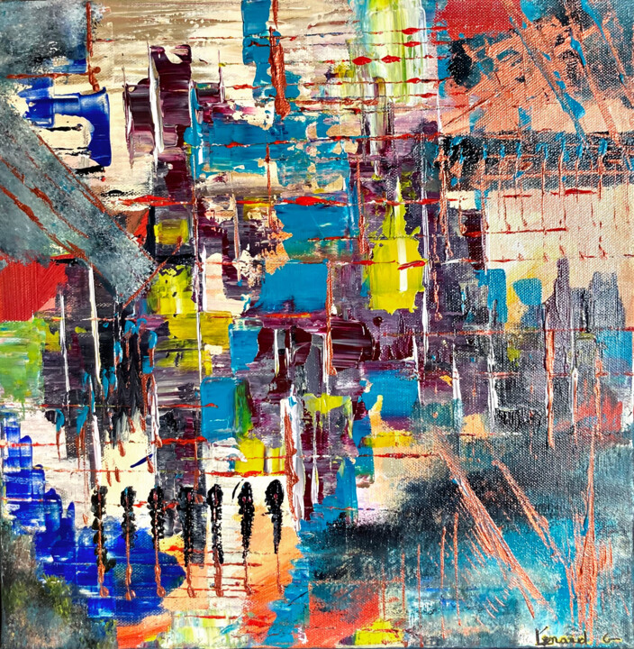 Painting titled "La City" by Zougi, Original Artwork, Acrylic