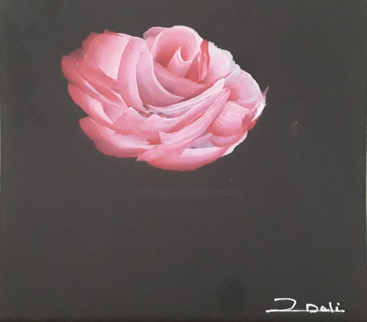 Painting titled "Rose sur fond noir.…" by Daliz, Original Artwork, Acrylic