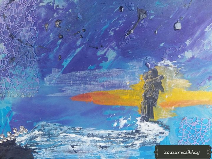 Pittura intitolato "les enfants pêcheur" da Zouzar Valibhay, Opera d'arte originale