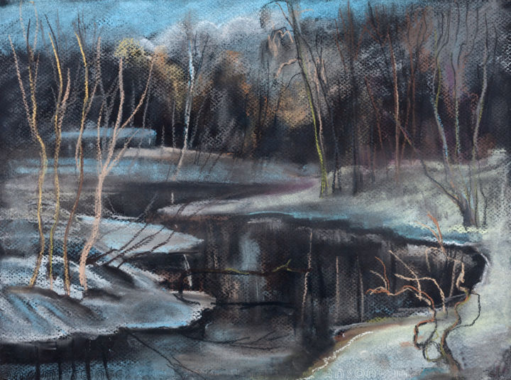 Pittura intitolato "The river in March" da Zoya Kriminskaya, Opera d'arte originale, Altro