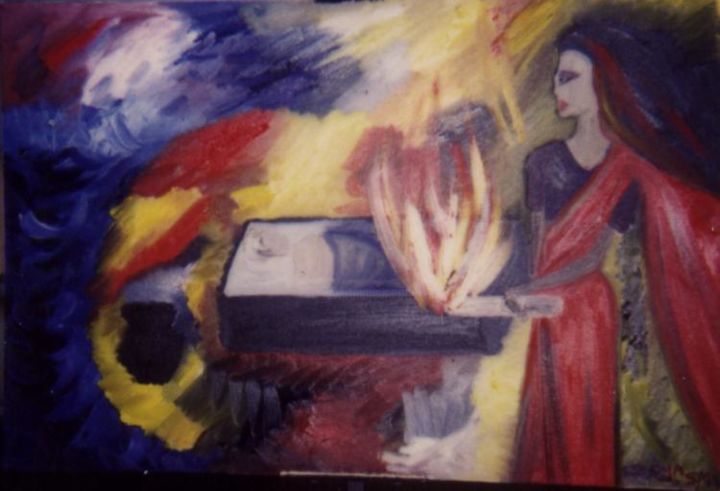 Painting titled "CREMATION 1" by Zoya Peerthum, Original Artwork