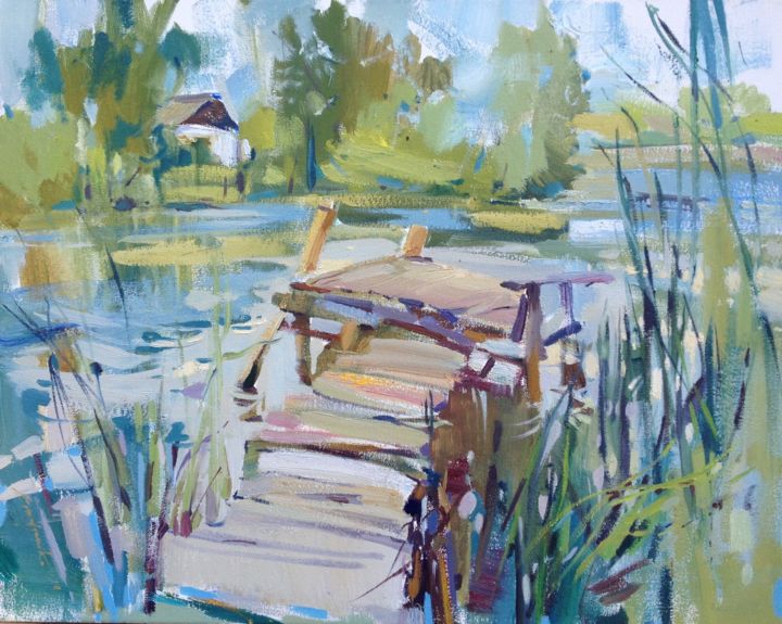 Картина под названием "Рыбацкий мостик. Fi…" - Zoia Emelyanenko, Подлинное произведение искусства, Масло Установлен на Дерев…