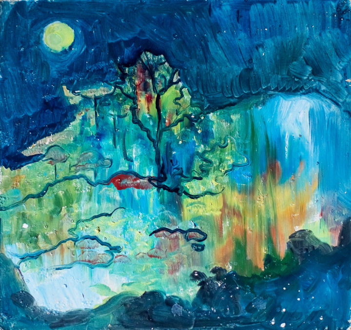 Painting titled "Night space" by Zoia Pavkina, Original Artwork, Oil