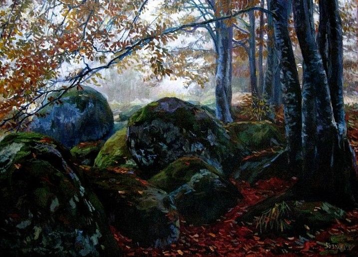 Картина под названием "«Каменная река в ут…" - Сергей Зозуля, Подлинное произведение искусства, Масло
