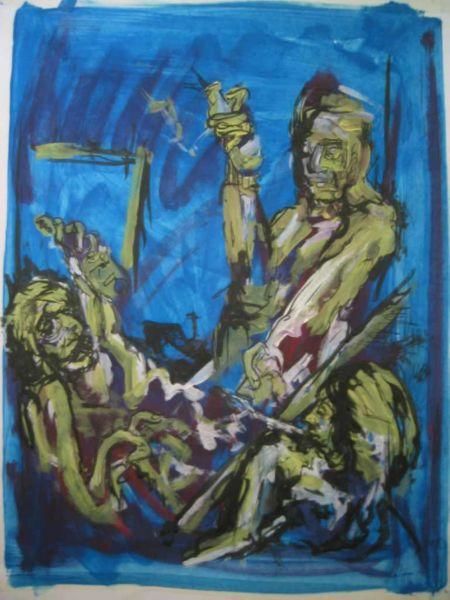 Painting titled "relations alcooliqu…" by Sarah Palmby, Original Artwork, Oil