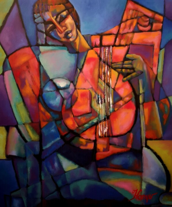 Painting titled "Ars nova" by Zsolt Hanyu, Original Artwork, Oil Mounted on Wood Stretcher frame