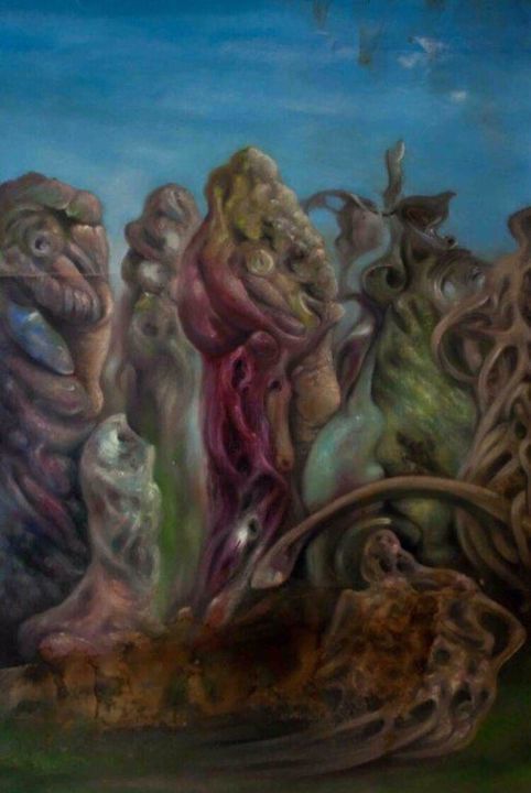Peinture intitulée "Zombiers" par Zsolt Szatmari, Œuvre d'art originale, Aquarelle Monté sur Châssis en bois
