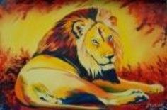 「Endangered Lion」というタイトルの絵画 Carrie Everittによって, オリジナルのアートワーク, オイル