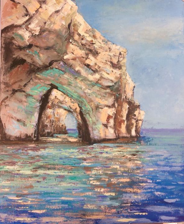 Painting titled "The Blue Caves (Zak…" by Zsuzsanna M. Toth, Original Artwork, Oil