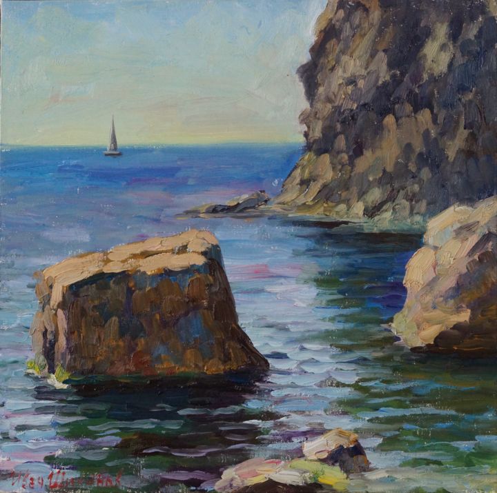 Painting titled "Крымское море" by Иван Шиханов, Original Art, Oil