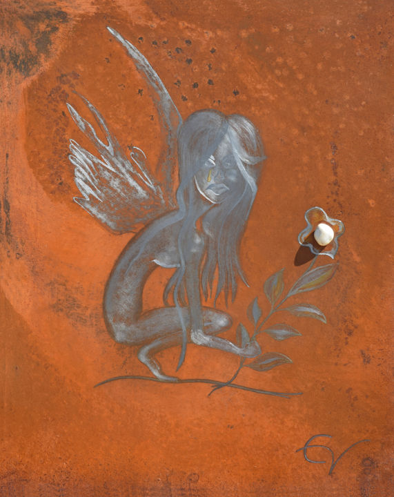 Gravures & estampes intitulée "L'ANGE" par Evy Schlittler Jan, Œuvre d'art originale, Gravure