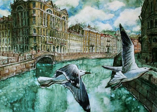 Be beautiful, Petersburg - Drawing, 58x82 cm ©2012 by Aleksey Zuev -
Painting with the reflection of the city