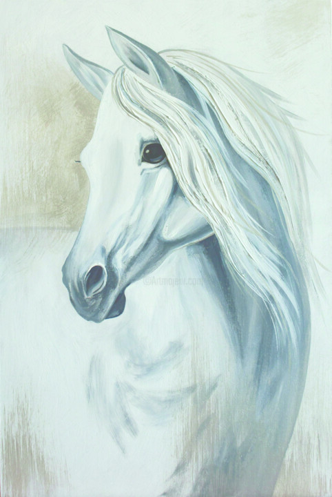Pintura intitulada "White horse" por Zukhra Atnasheva, Obras de arte originais, Acrílico