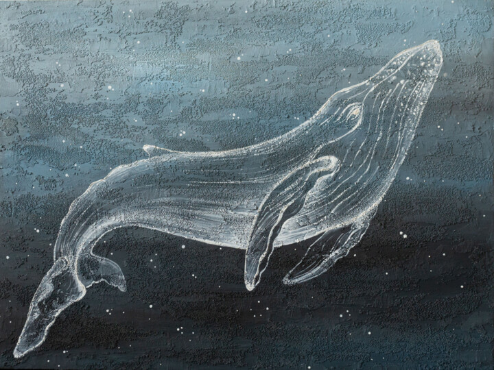 Painting titled "Universal whale" by Zukhra Atnasheva, Original Artwork, Acrylic Mounted on Wood Panel