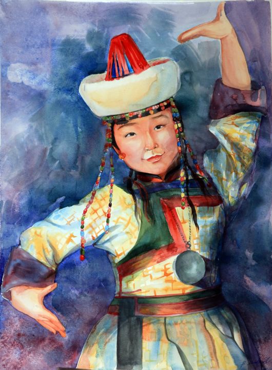 Painting titled "Dancer" by Zulaa, Original Artwork, Watercolor
